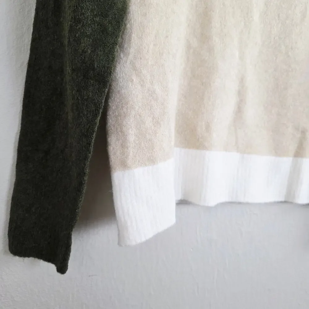 J. Crew Colorblock Mockneck Sweater Merino Wool Blend Green Cream White NWT XS